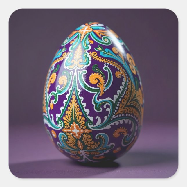 Gold and Teal Swirl Easter Egg Square Sticker (Front)