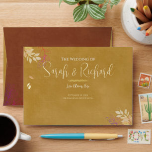 Gold and Terracotta Rust Back Velvet Luxe Wedding  Envelope