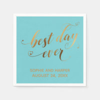 Gold and Turquoise Best Day Ever, Hearts Script