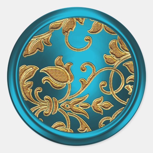 Gold and Turquoise Damask Envelope Seal (Front)