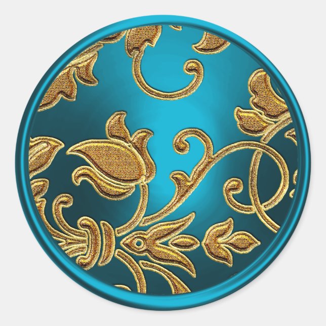 Gold and Turquoise Damask Envelope Seal (Front)