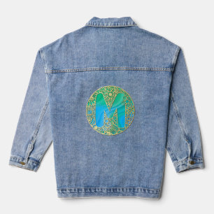 Gold and Turquoise letter S and Colourful Flowers Denim Jacket