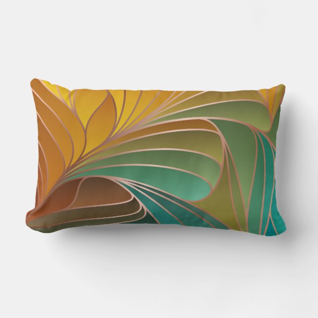 Gold and Turquoise Petals New Art Nouveau Lumbar Pillow (Front)