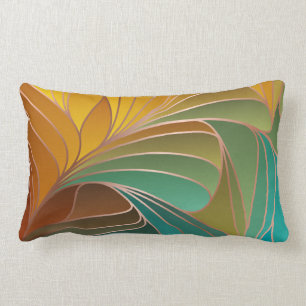 Gold and Turquoise Petals New Art Nouveau Lumbar Pillow