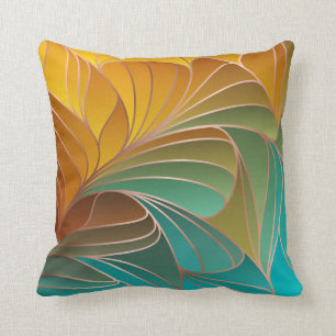 Gold and Turquoise Petals New Art Nouveau Throw Pi Pillow