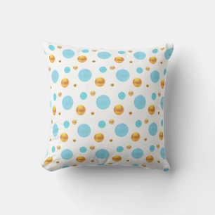 Gold and Turquoise Polka Dots Throw Pillow