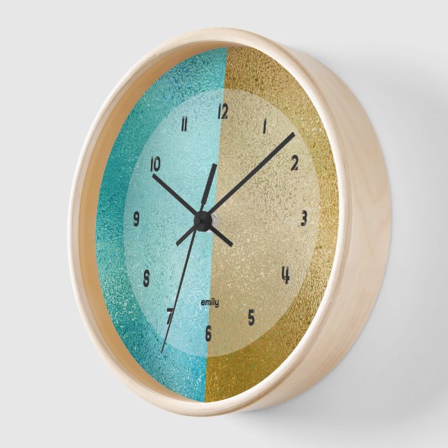 Gold and turquoise shimmering iridescent texture clock (Angle)