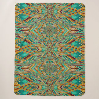 Gold and Turquoise Tribal Ikat Style Pattern Sherpa Blanket