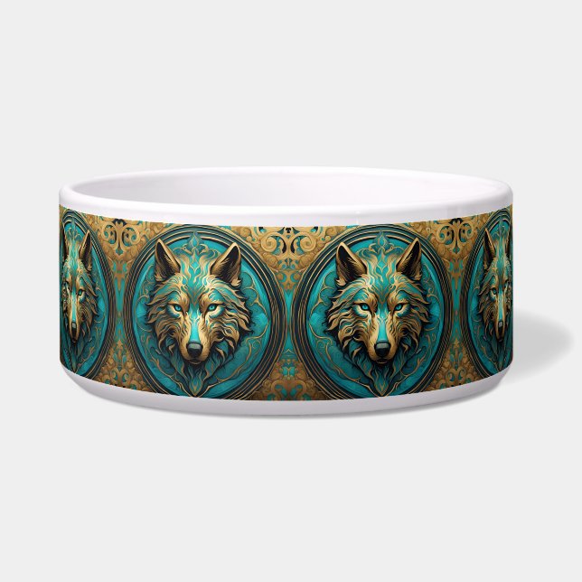 Gold and Turquoise Wolf Head Dog (Left)