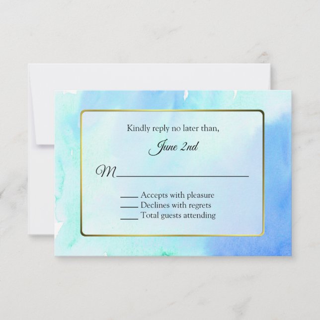 Gold and Watercolor Frame Wedding RSVP Card (Front)