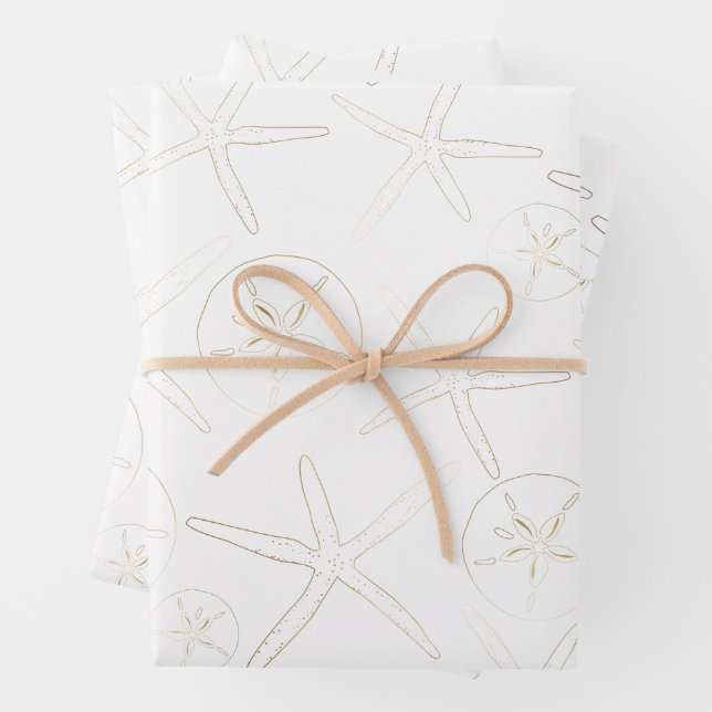Gold and Whilte - Beach, Nautical Wrapping Paper Sheet (In situ)