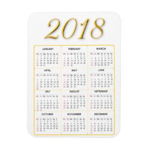 Gold and White 2018 Calendar Magnet