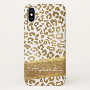 Gold and White Animal Print with Gold Glitter iPhone X Case