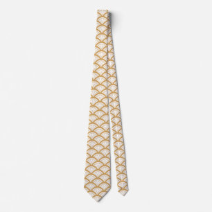 Gold and White Art Deco Fan Flower Pattern Tie