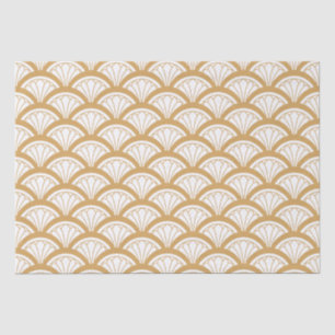 Gold and White Art Deco Fan Flowers Pattern Tissue Paper