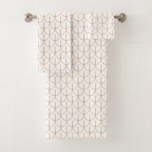 Gold and White Art Deco Fish Scale Pattern Bath Towel Set