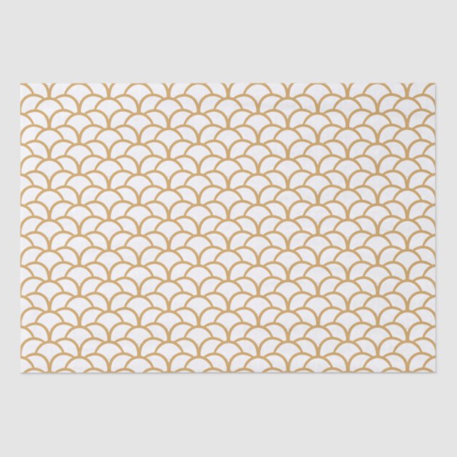Gold and White Art Deco Fish Scale Pattern  Tissue Paper (Front)
