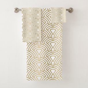 Gold and white Art Deco pattern Bath Towel Set