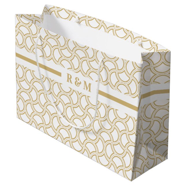 Gold and White Art Deco Pattern Large Gift Bag (Back Angled)