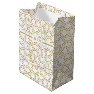 Gold and White Art Deco Pattern Medium Gift Bag