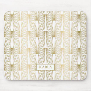Gold and white art-deco pattern No.4 Mouse Pad
