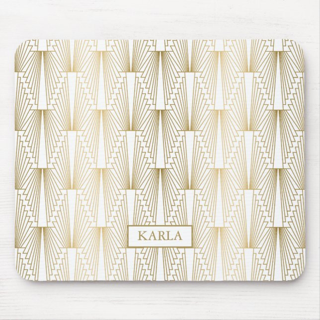Gold and white art-deco pattern No.4 Mouse Pad (Front)