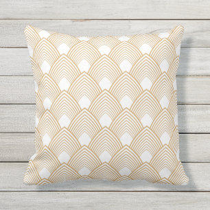 Gold and White Art Deco Pattern Outdoor Pillow