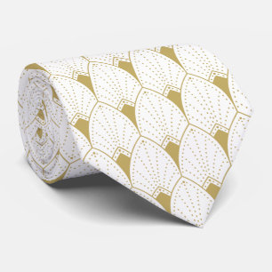 Gold and white Art Deco pattern Tie