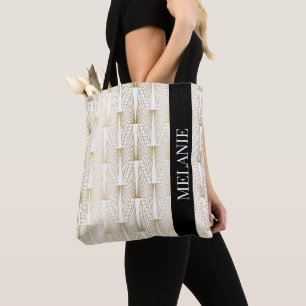 Gold and white art-deco pattern tote bag