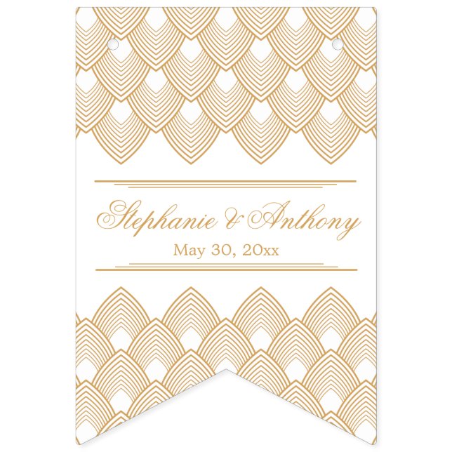 Gold and White Art Deco Pattern Wedding Bunting Flags (First Flag)