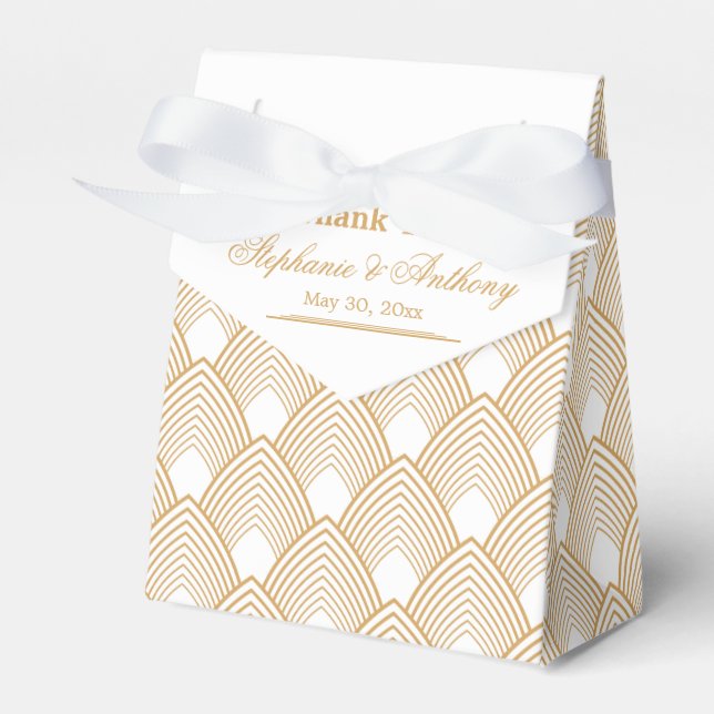 Gold and White Art Deco Pattern Wedding Favor Box (Front Side)