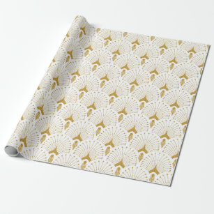 Gold and white art-deco pattern wrapping paper