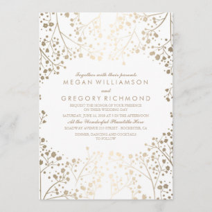 Gold and White Baby's Breath Floral Wedding Invitation