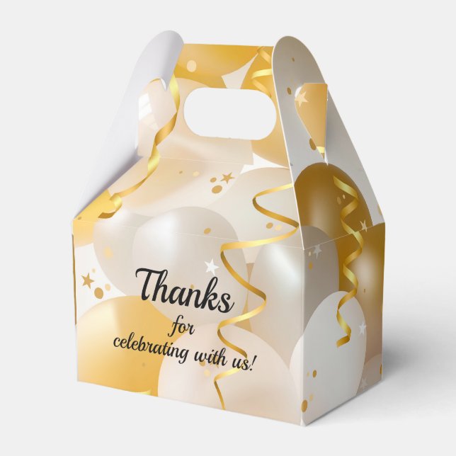 Gold and White Balloons Gable Party Favor Box (Front Side)
