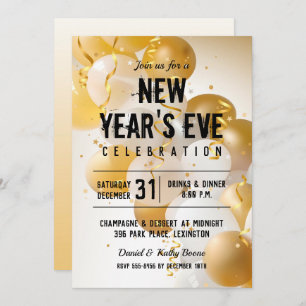 Gold and White Balloons New Year's Eve Invitation