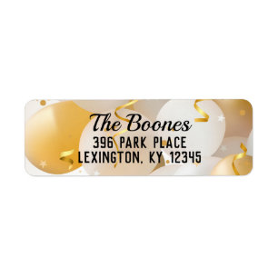 Gold and White Balloons Return Address
