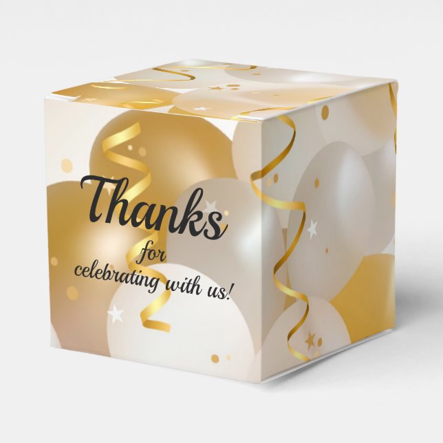 Gold and White Balloons Square Party Favor Box (Front Side)