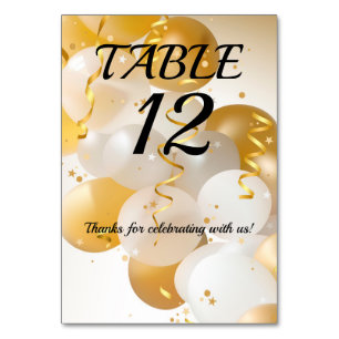 Gold and White Balloons Table Number