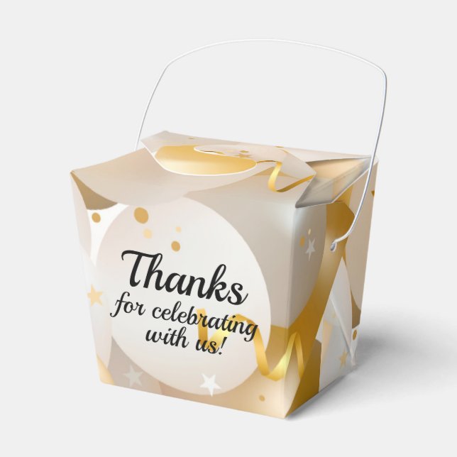 Gold and White Balloons Take Out Party Favor Box (Front Side)