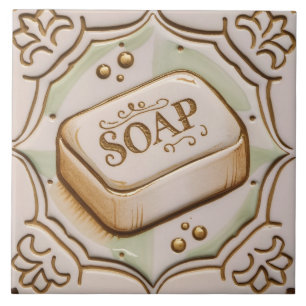 Gold and White Bar of Soap Funny Bathroom Tile