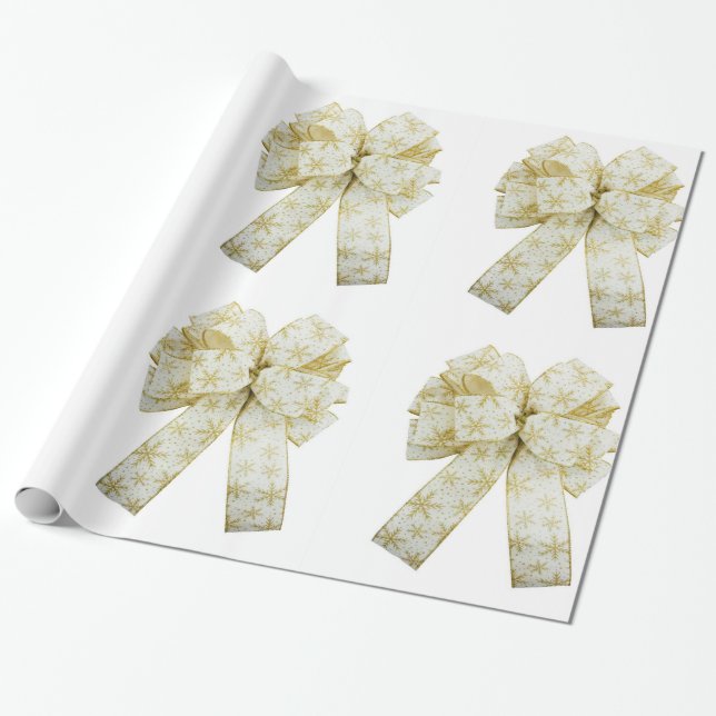 Gold and White Bows Wrapping Paper (Unrolled)