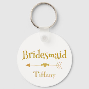 Gold and White Bridesmaid wedding gift Keychain