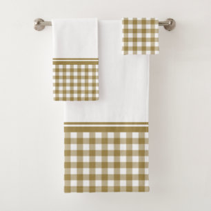Gold and White Buffalo Plaid Bath Towel Set