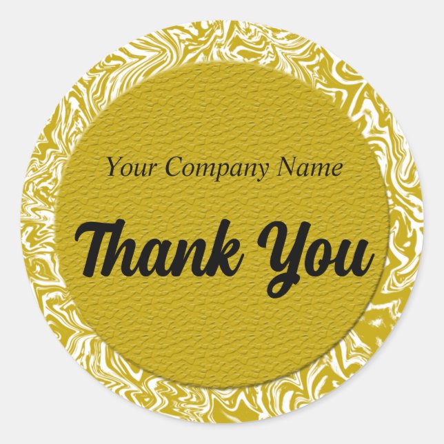 Gold and White Business Thank You Classic Round Sticker (Front)