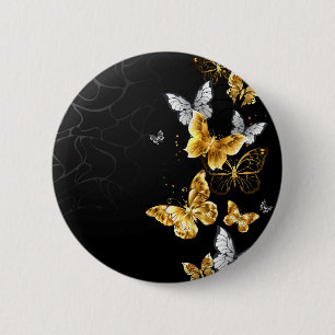 Gold and white butterflies 2 inch round button