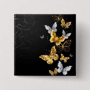 Gold and white butterflies 2 inch square button