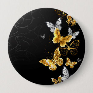 Gold and white butterflies 4 inch round button