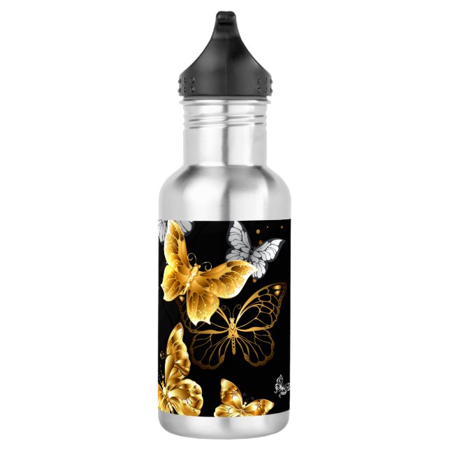 Gold and white butterflies 532 ml water bottle (Right)
