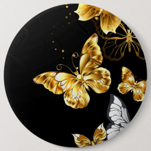 Gold and white butterflies 6 inch round button