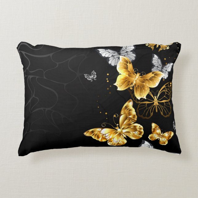 Gold and white butterflies accent pillow (Front)